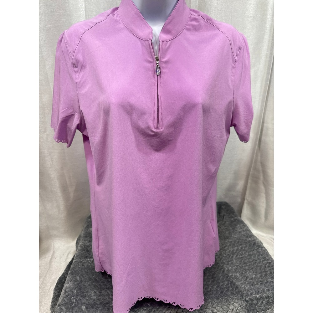 Greg Norman Play Dry Womens Purple Quarter Zip Golf‎ Polo Scalloped Hem Size M